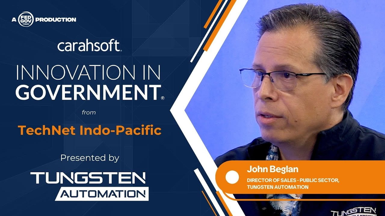 Splashscreen for "AI Speed with Human-in-the-Loop Assurance" video including John Beglan's headshot and Tungsten Automation logo