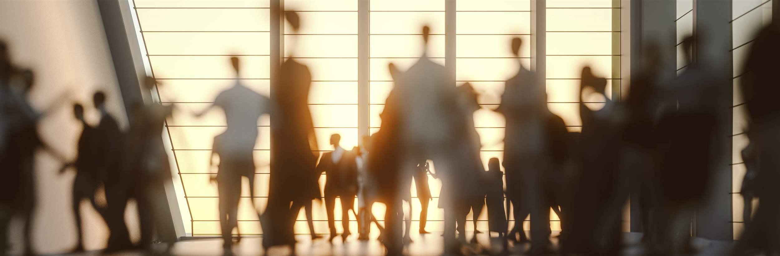 Group of people in the conference center. This is entirely 3D generated image.