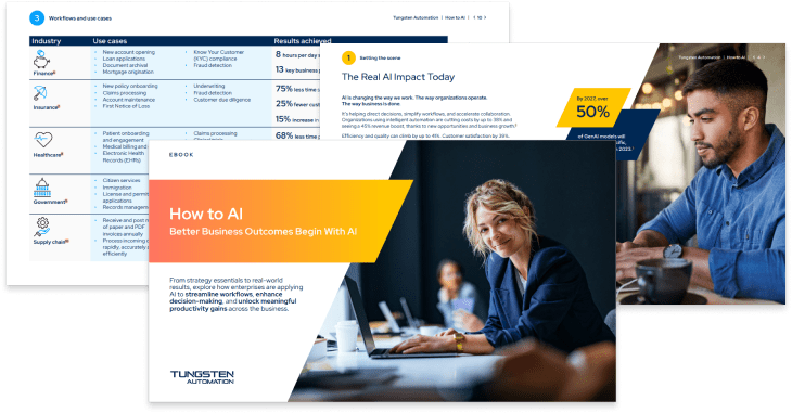 Sample spread of pages within the How to AI: Better Business Outcomes ebook