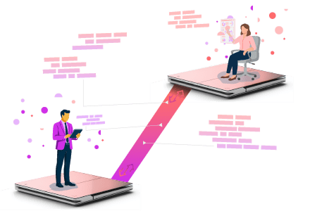 illustration of a man sending digital invoice to woman in another location